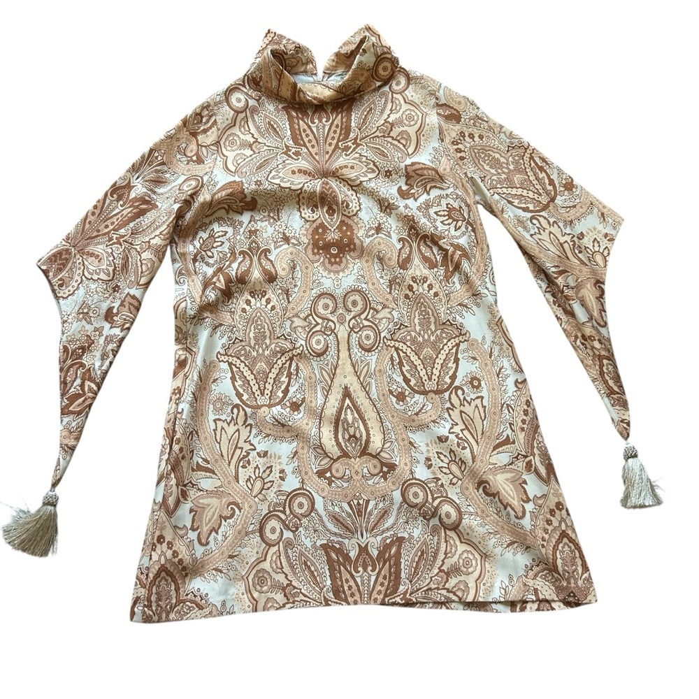 Novella Royale peach paisley Hermosa mini dress size xs tassels festival boho - Picture 6 of 12
